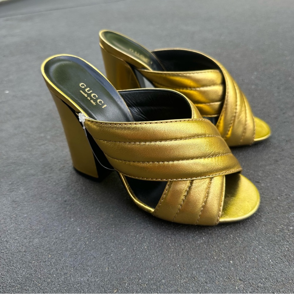 Gucci vintage gold metallic Webby mules size 6.5 authentic!! - Picture 7 of 8